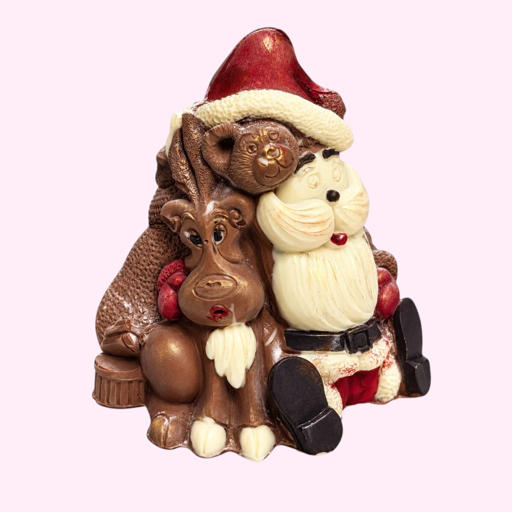 Chocolate Santa with a reindeer Christmas figure, handmade in Sydney