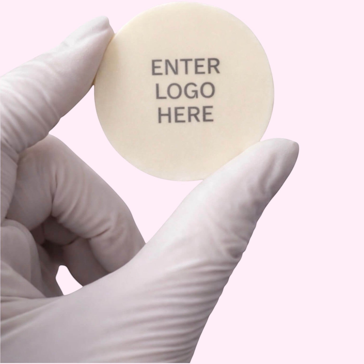Sweet Snap Sydney customisable round white chocolate disc with 'ENTER LOGO HERE' text, perfect for branding.