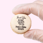 Sweet Snap Sydney personalised cream macaron with 'Thank You' and wedding rings design.